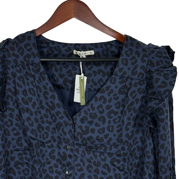 Marine Layer Rory Longsleeve Ruffle Blouse Cheetah Print XL - Picture 5 of 7
